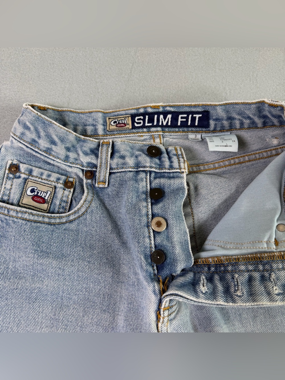 Vintage Cruel Girl Jeans Low Rise Straight Relaxed 90s Y2K Button Fly Sz 3 Long